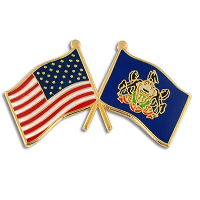 PinMart Pennsylvania and USA Crossed Friendship Flag Enamel Lapel Pin