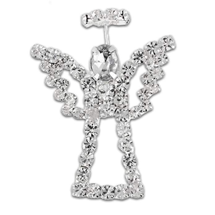 PinMart Crystal Rhinestone Angel with Halo Brooch Pin 1-5/8