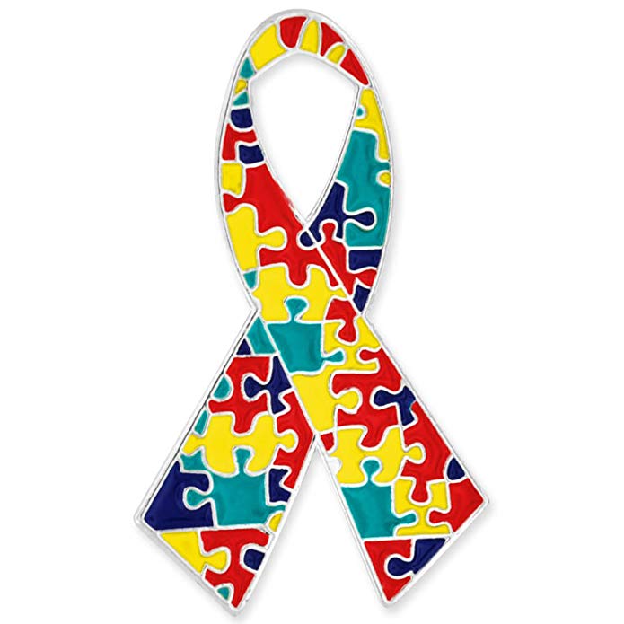 PinMart Autism Awareness Ribbon Puzzle Piece Enamel Lapel Pin 1-1/4