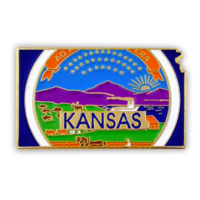 PinMart State Shape of Kansas and Kansas Flag Lapel Pin