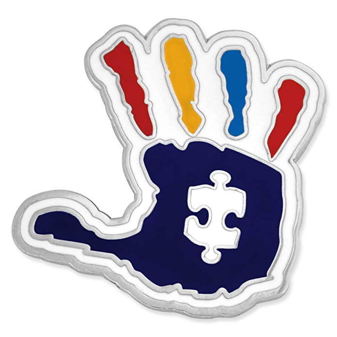 PinMart Autism Awareness Puzzle Piece and Hand Print Enamel Lapel Pin