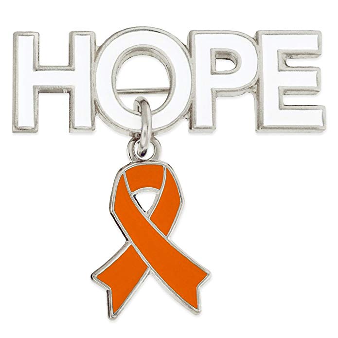 PinMart Hope with Orange Awareness Ribbon Charm Enamel Brooch Pin