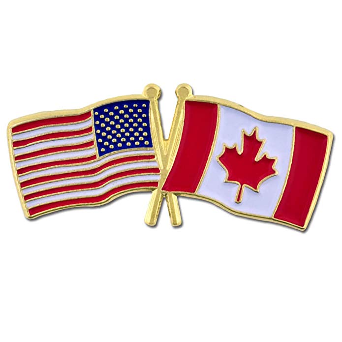 PinMart USA and Canada Crossed Friendship Flag Enamel Lapel Pin