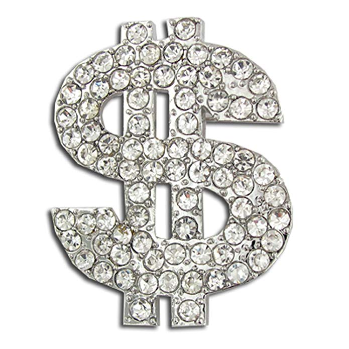 PinMart Rhinestone Crystal Dollar Sign $ Brooch Lapel Pin 1-1/4