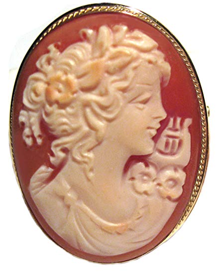 Cameo Enhancer Goddess of Music Calliope Master Carved, Shell Sterling Silver 18k Gold Overlay Italian