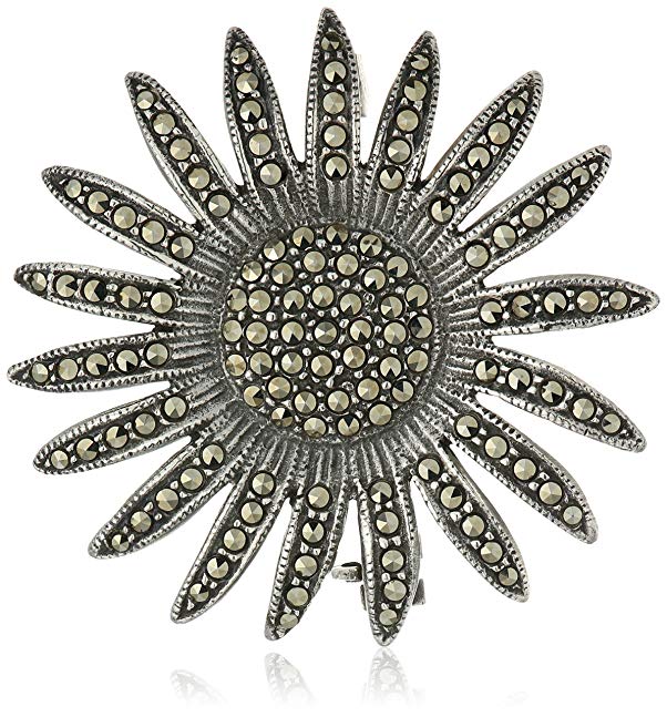 Sterling Silver Sunflower Marcasite Pave Pin