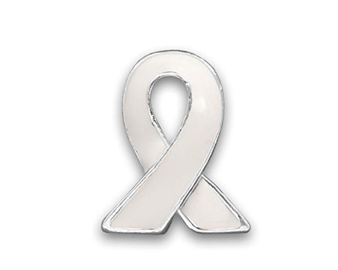 50 Lung Cancer Awareness White Lapel Ribbon Pins (50 Pins - Wholesale)