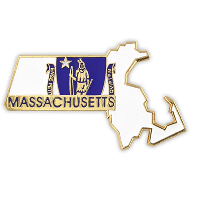 PinMart State Shape of Massachusetts and Massachusetts Flag Lapel Pin