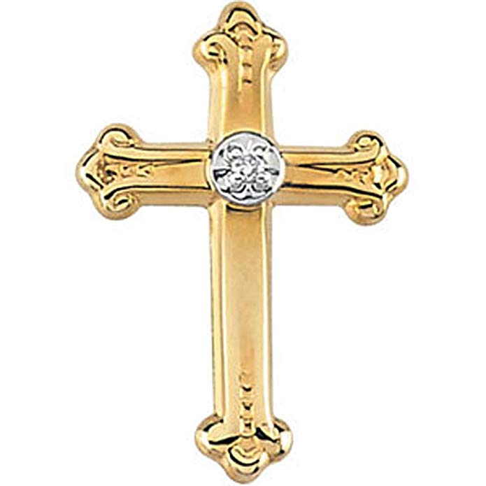 15.00x10.50 mm Cross Lapel Pin with Diamond in 14K Yellow Gold