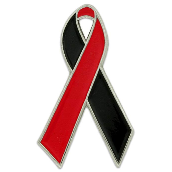 PinMart Red and Black Awareness Ribbon Enamel Lapel Pin