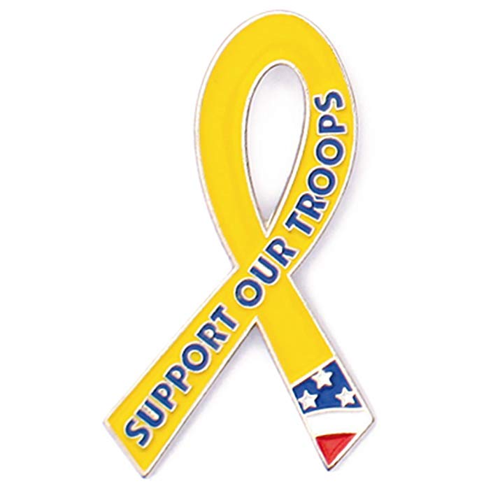 PinMart Support Our Troops Yellow Awareness Ribbon Enamel Lapel Pin