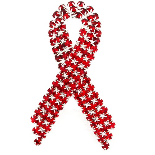 PinMart Red Rhinestone Crystal Awareness Ribbon Brooch Lapel Pin