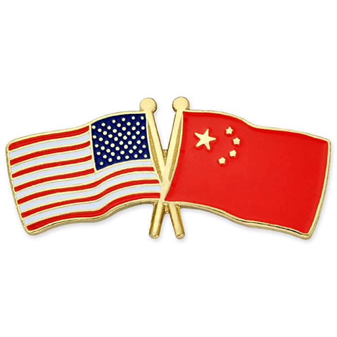 PinMart USA and China Crossed Friendship Flag Enamel Lapel Pin