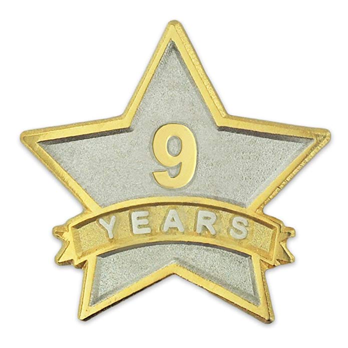 PinMart 9 Year Service Award Star Corporate Recognition Dual Plated Lapel Pin