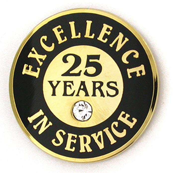 PinMart Gold Plated Excellence in Service Enamel Lapel Pin w/Rhinestone - 25 Years