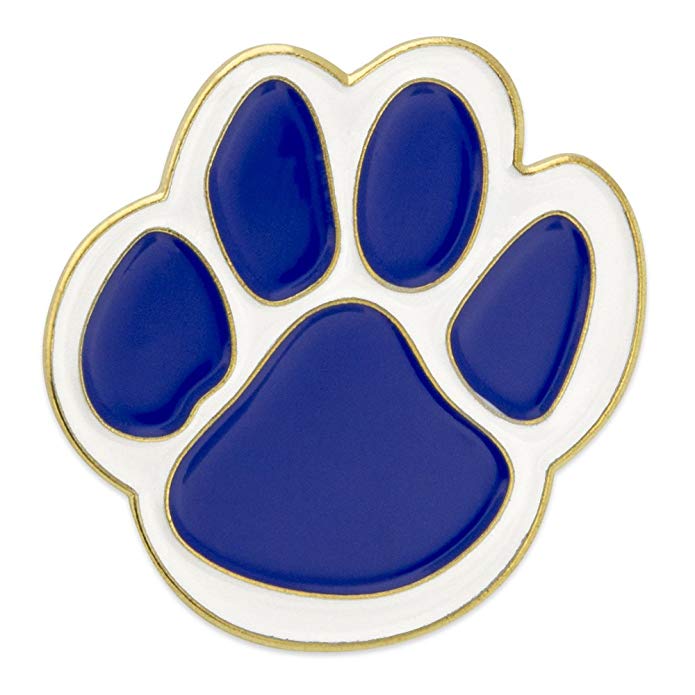 PinMart Blue and White Animal Paw Print School Mascot Enamel Lapel Pin