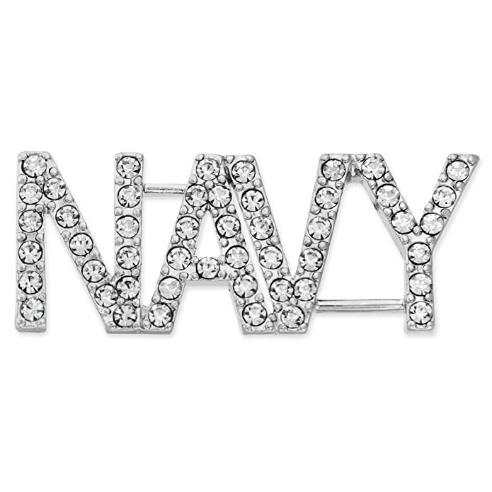 PinMart Rhinestone USA Military NAVY Patriotic Jewelry Brooch Style Pin 1-3/4