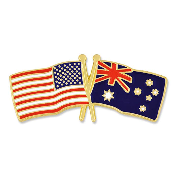 PinMart USA and Australia Crossed Friendship Flag Enamel Lapel Pin