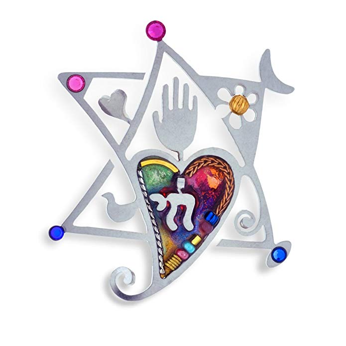 The Artazia Collection Seeka Star, Heart & Chai Judaic Love Pin P0454