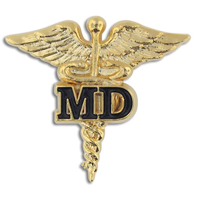 PinMart Medical Doctor MD Gold Caduceus Pin