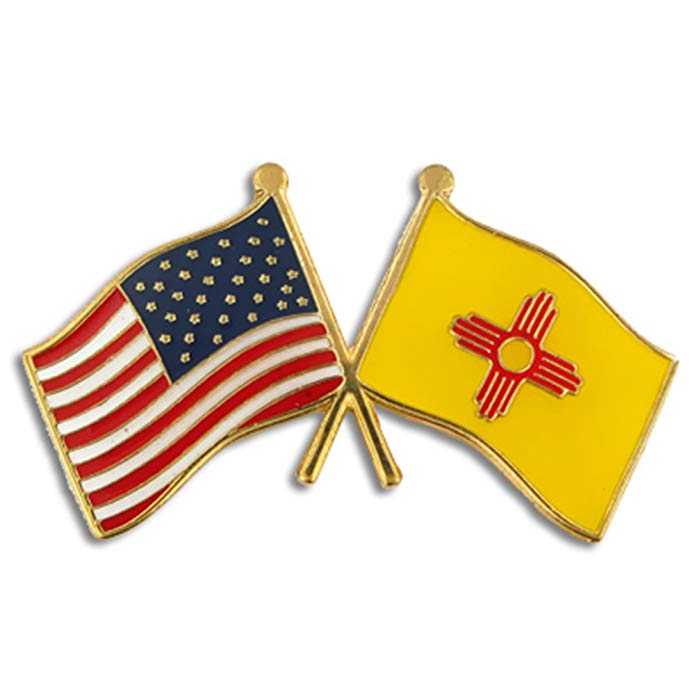 PinMart New Mexico and USA Crossed Friendship Flag Enamel Lapel Pin