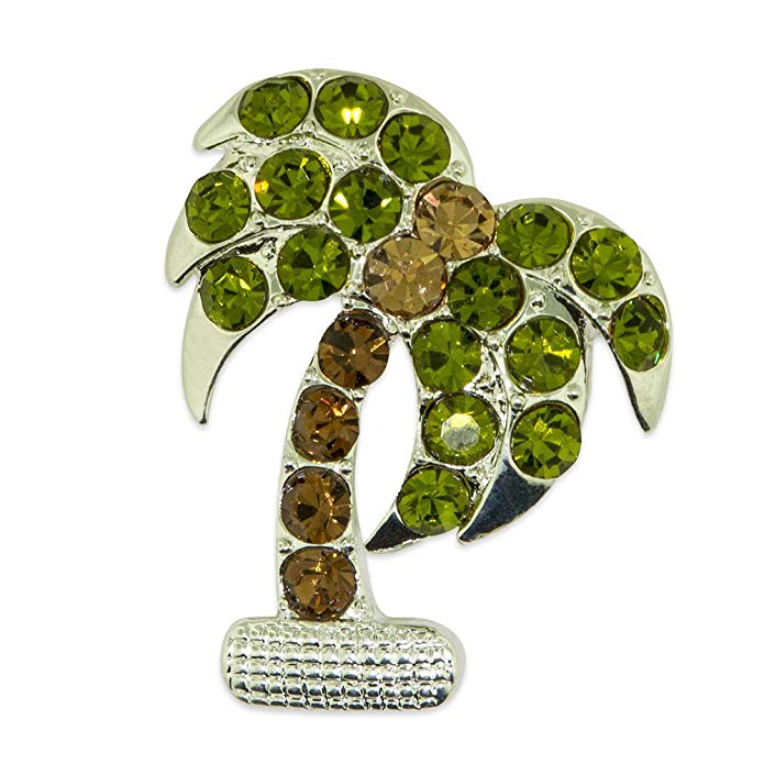 PinMart Silver Plated Rhinestone Palm Tree Tropical Brooch Pin