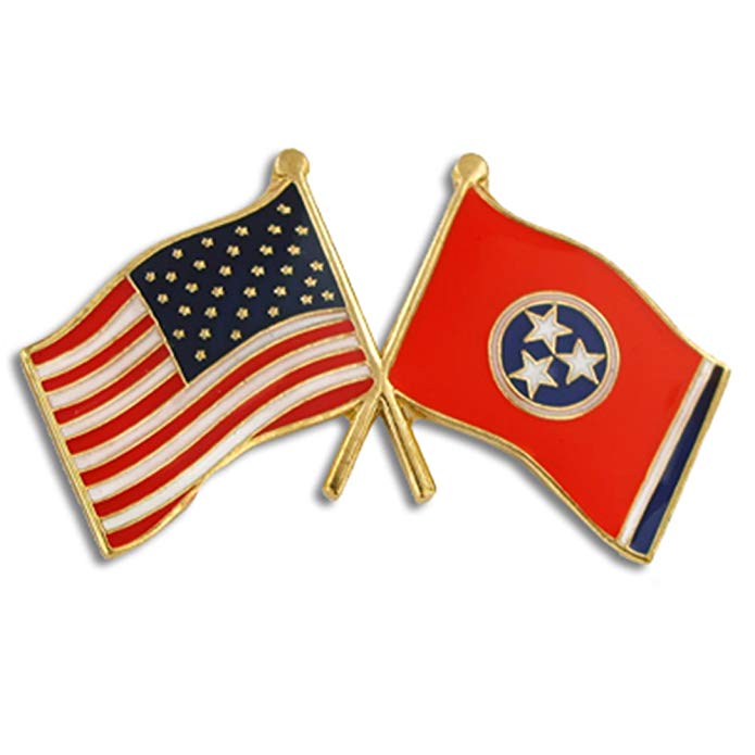 PinMart Tennessee and USA Crossed Friendship Flag Enamel Lapel Pin