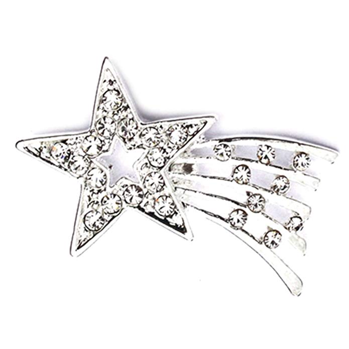 PinMart Silver Plated Rhinestone Shooting Star Brooch Pin