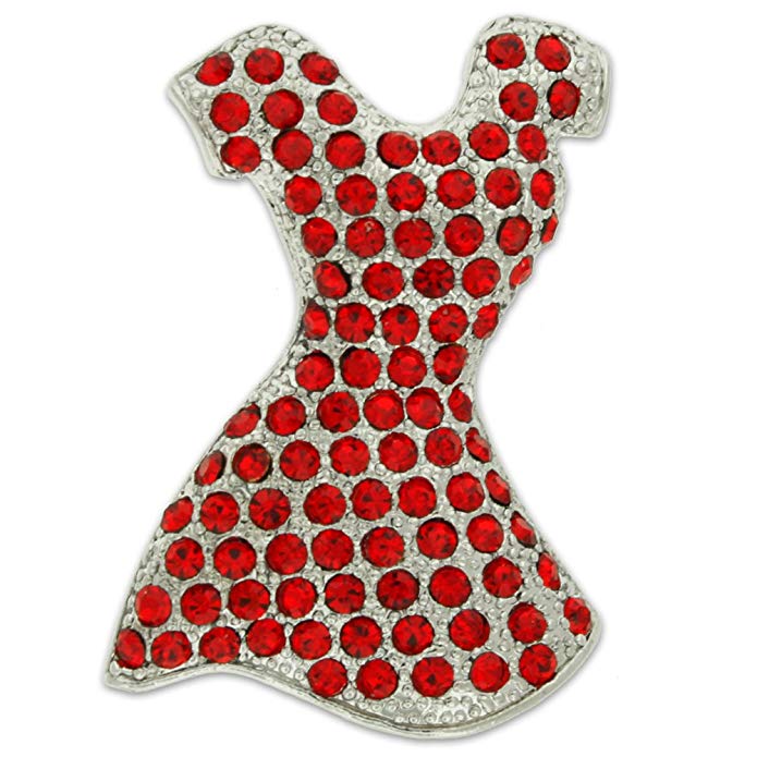 PinMart Red Dress Rhinestone American Heart Month Brooch Pin