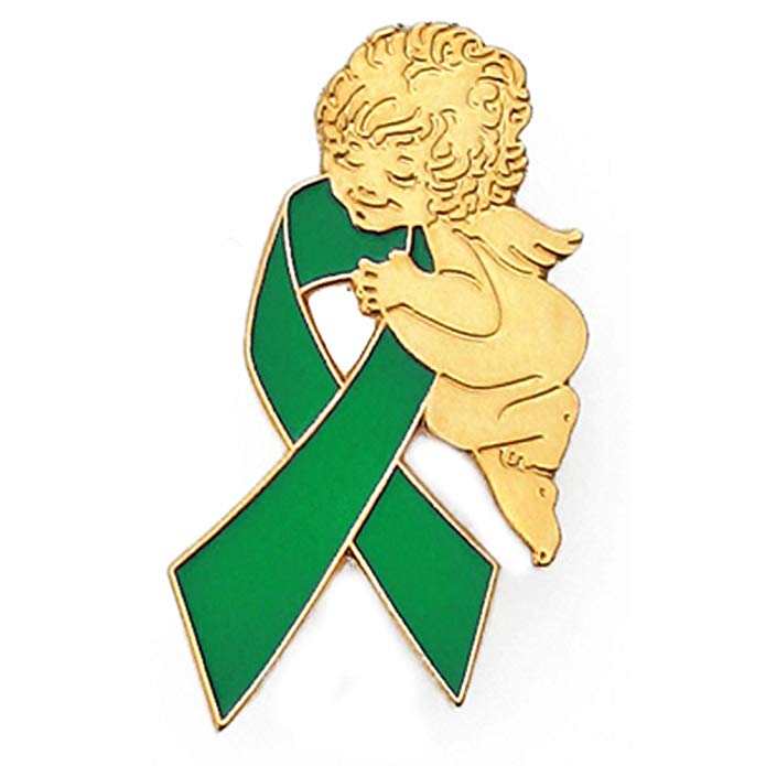 PinMart Green Awareness Ribbon Religious Spiritual Angel Enamel Lapel Pin