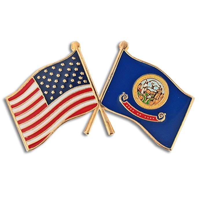 PinMart Idaho and USA Crossed Friendship Flag Enamel Lapel Pin