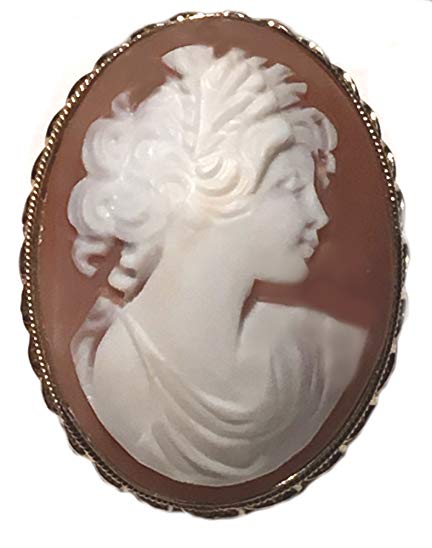 Cameo Broach Pendant Autumn Love Master Carved Sardonyx Shell Sterling Silver, 18k Yellow Gold Overlay, Italian One of a Kind