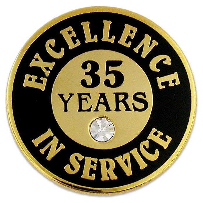 PinMart Gold Plated Excellence in Service Enamel Lapel Pin w/Rhinestone - 35 Years