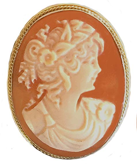 Cameo Brooch Pendant Enhancer Autumn Love Master Carved, Shell Sterling Silver 18k Gold Overlay Italian