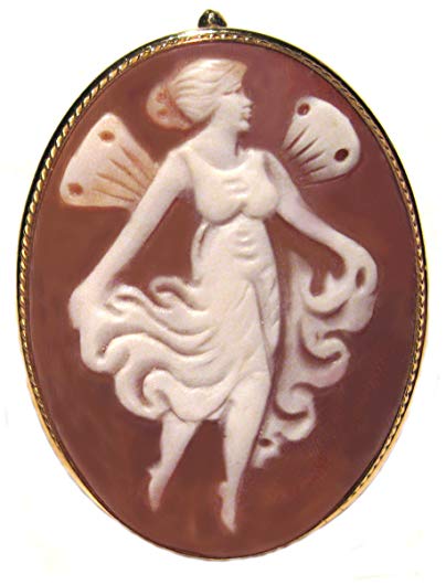 Ballerina Cameo Brooch Pendant Master Carved, Sterling Silver 18k Gold Overlay Carnelian Shell Italian