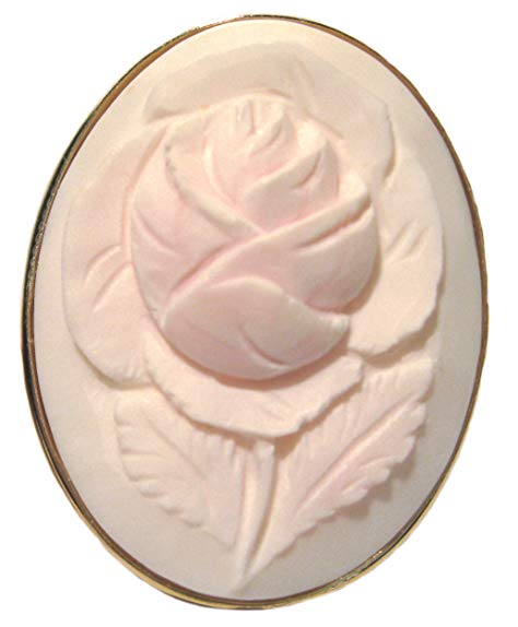 Cameo Brooch Pendant Master Carved Italian Art Deco Rose Angel Skin Shell Sterling Silver Gold Overlay