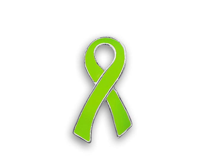 50 Lime Green Ribbon Awareness Pins - Large Flat (Wholesale Pack - 50 Pins)