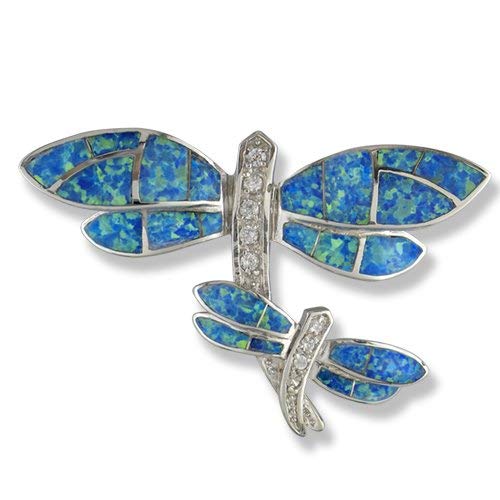 Synthetic Opal Sterling Silver Dragon Fly Pin