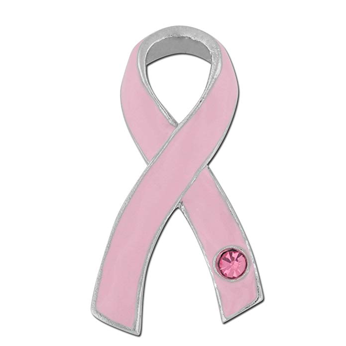 PinMart Breast Cancer Pink Awareness Ribbon with Rhinestone Enamel Lapel Pin