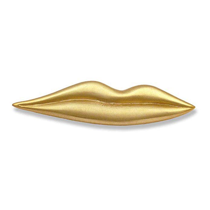 Modern Art Gold Finish Large Surrealist Lip Pin Brooch 3.5