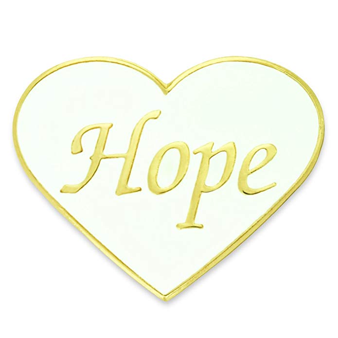 PinMart Hope White and Gold Heart Enamel Lapel Pin