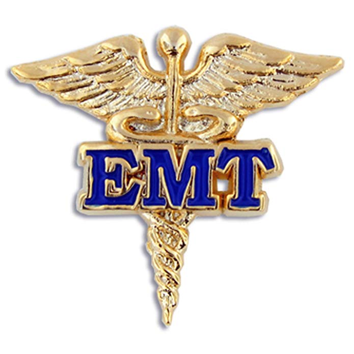 PinMart EMT Caduceus Gold and Blue Medical Enamel Lapel Pin