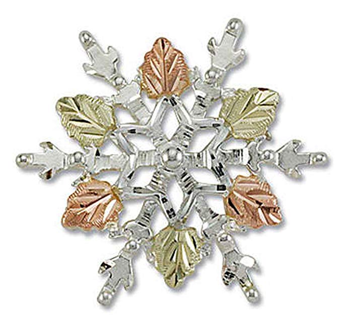 Landstroms Silver Snowflake Brooch Pin with 12k Black Hills Gold Leaves - PN873SS