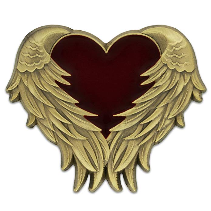 PinMart Antique Gold Heart with Angel Wings Enamel lapel Pin