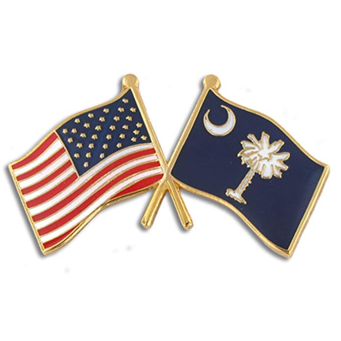 PinMart South Carolina and USA Crossed Friendship Flag Enamel Lapel Pin