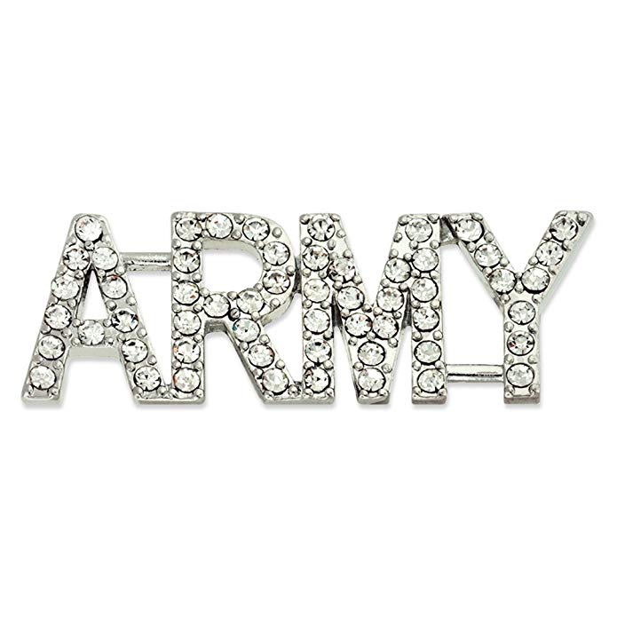 PinMart Rhinestone Crystal ARMY Brooch Pin with Safety Back 1-3/4