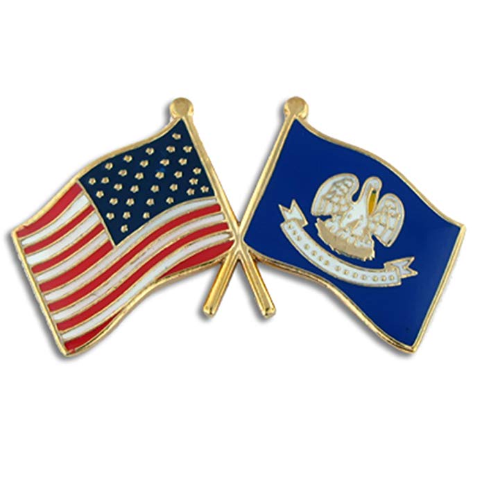 PinMart Louisiana and USA Crossed Friendship Flag Enamel Lapel Pin