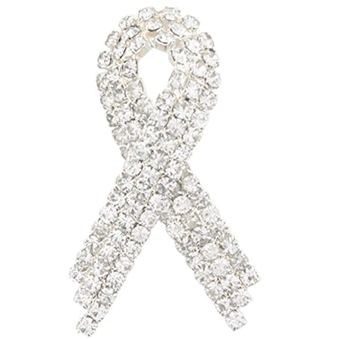 PinMart Clear Rhinestone Crystal Awareness Ribbon Brooch Lapel Pin