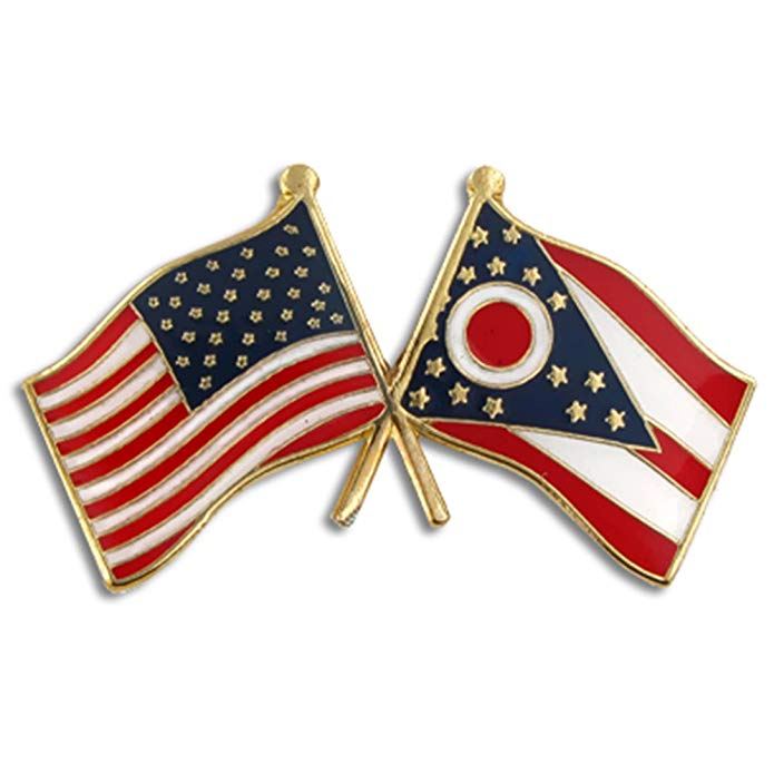 PinMart Ohio and USA Crossed Friendship Flag Enamel Lapel Pin