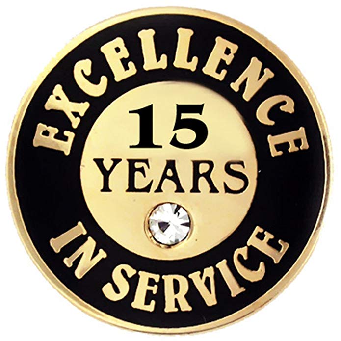 PinMart Gold Excellence in Service Enamel Lapel Pin w/Rhinestone - 15 Years